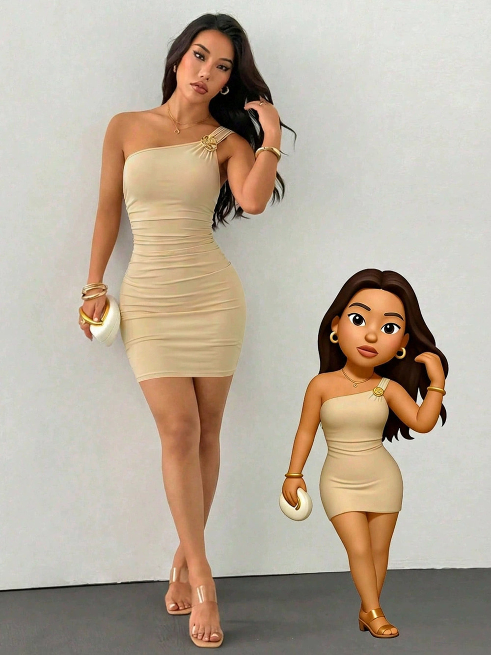 ZARA Womens Summer Fashion Elegant Slim Fit Bodycon One Shoulder Sexy Dress